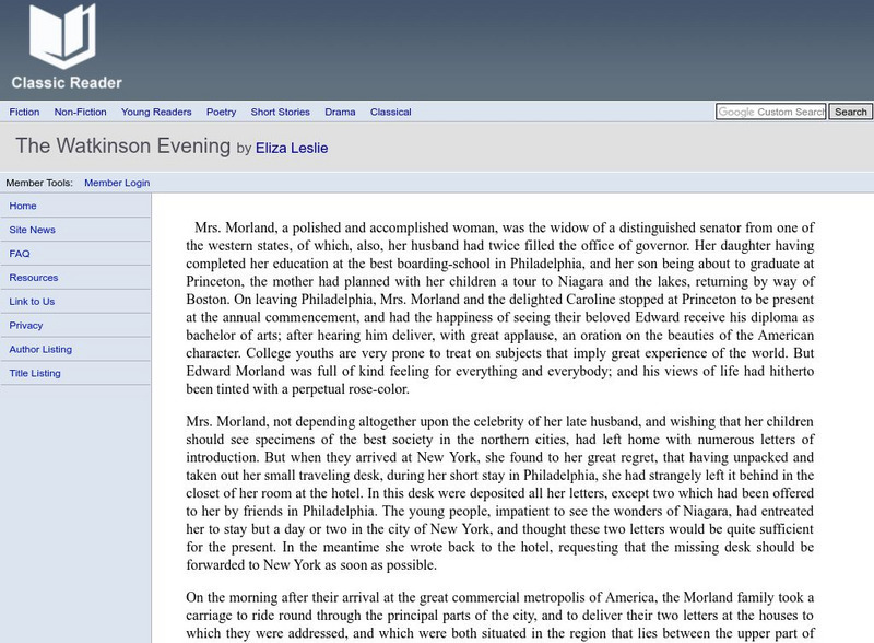 Classic Reader: "The Watkinson Evening" by Eliza Leslie eBook Classic Reader: "The Watkinson Evening" by Eliza Leslie eBook