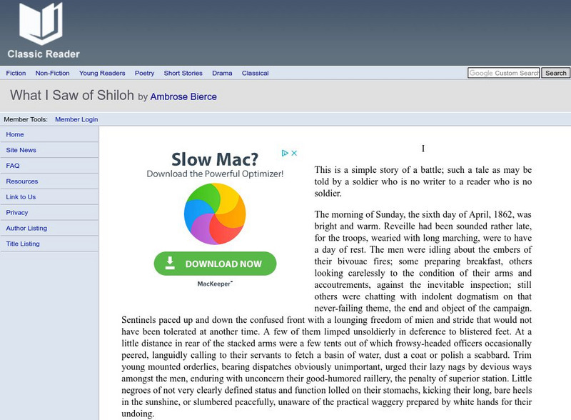 Classic Reader: "What I Saw of Shiloh" by Ambrose Bierce eBook Classic Reader: "What I Saw of Shiloh" by Ambrose Bierce eBook