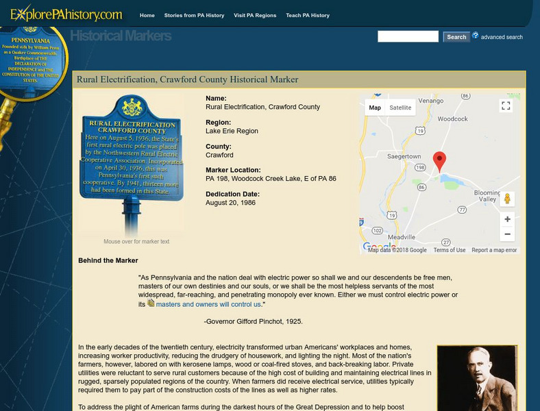 Explore Pa History: Rural Electrification, Crawford County Historical Marker Website Explore Pa History: Rural Electrification, Crawford County Historical Marker Website