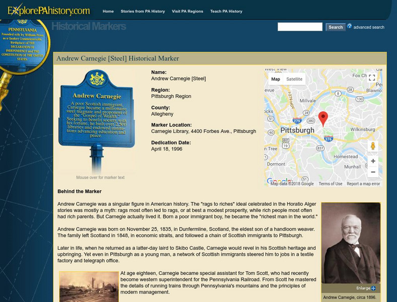 Explore Pa History: Andrew Carnegie [Steel] Historical Marker Handout
