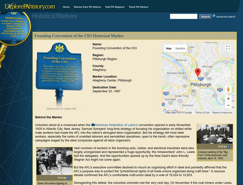 Explore Pa History: Founding Convention of the Cio Historical Marker Website
