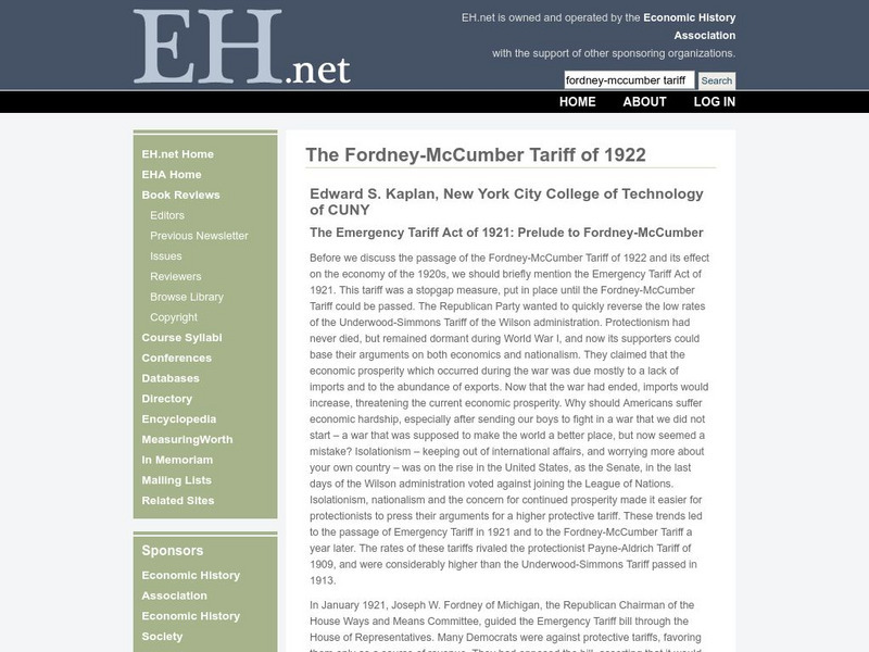 Economic History Services: The Fordney Mc Cumber Tariff of 1922 Website Economic History Services: The Fordney Mc Cumber Tariff of 1922 Website