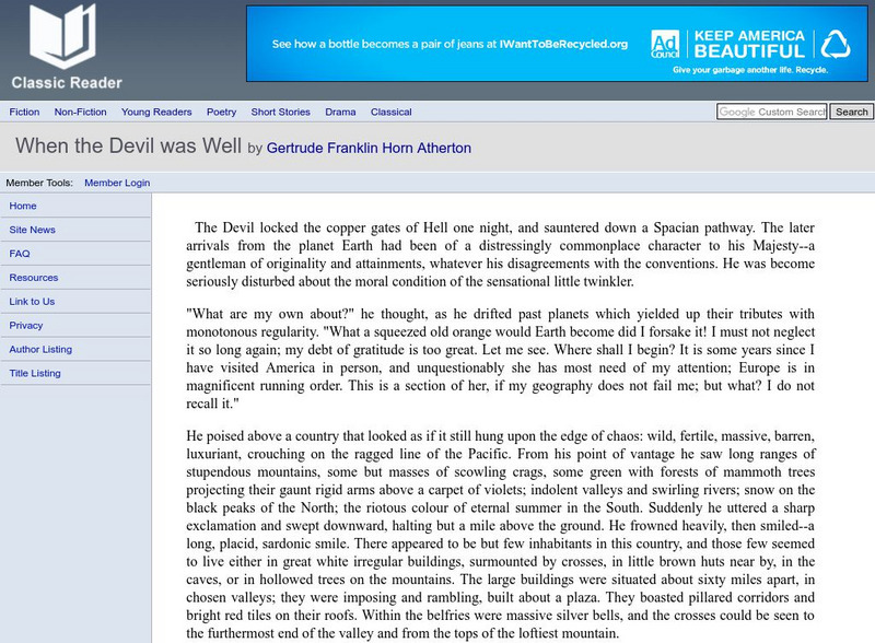 Classic Reader: "When the Devil Was Well" by Gertrude Franklin Horn Atherton eBook Classic Reader: "When the Devil Was Well" by Gertrude Franklin Horn Atherton eBook
