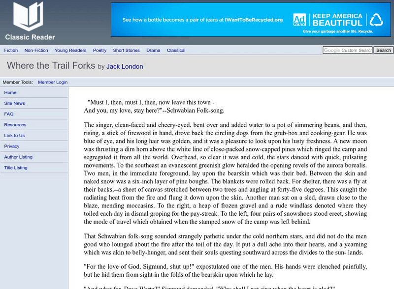 Classic Reader: Where the Trail Forks by Jack London eBook Classic Reader: Where the Trail Forks by Jack London eBook