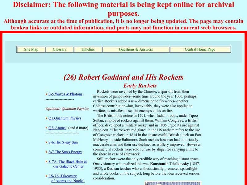 Nasa: Robert Goddard and His Rockets Website Nasa: Robert Goddard and His Rockets Website