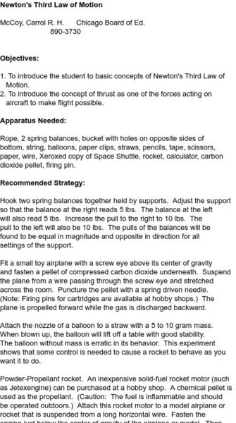 Smile: Third Law of Motion Lesson Plan Smile: Third Law of Motion Lesson Plan