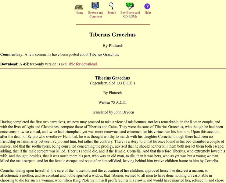 Mit: Internet Classics Archive: Plutarch's Life of Tiberius Gracchus eBook Mit: Internet Classics Archive: Plutarch's Life of Tiberius Gracchus eBook