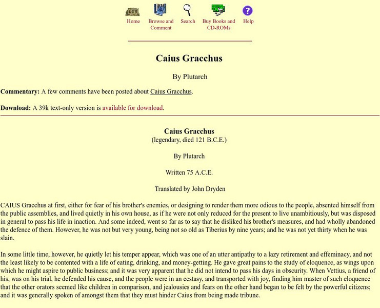 Mit: Internet Classics Archive: Plutarch's Life of Gaius Gracchus Primary Mit: Internet Classics Archive: Plutarch's Life of Gaius Gracchus Primary