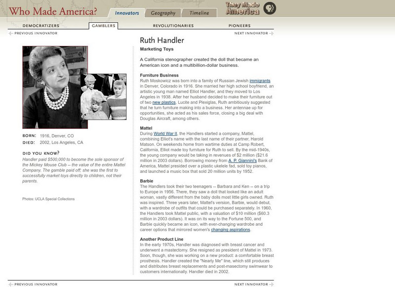 Pbs: Who Made America?: Innovators: Ruth Handler Handout