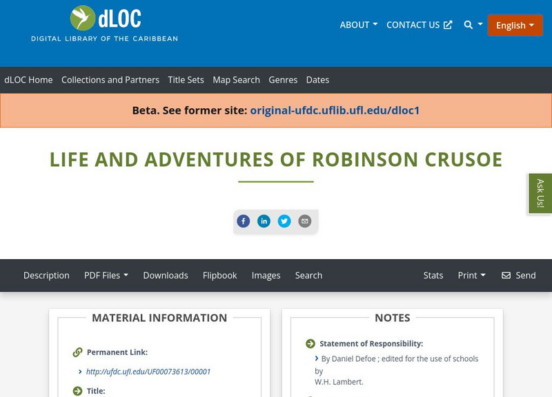 Baldwin Library: Life and Adventures of Robinson Crusoe by Daniel Defoe Primary Baldwin Library: Life and Adventures of Robinson Crusoe by Daniel Defoe Primary