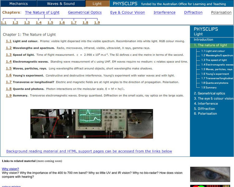 University of New South Wales: School of Physics: Physclips:the Nature of Light Unit Plan University of New South Wales: School of Physics: Physclips:the Nature of Light Unit Plan
