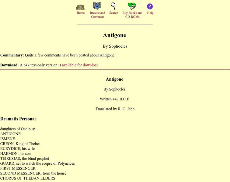 Mit: Internet Classics Archive: Antigone by Sophocles Primary Mit: Internet Classics Archive: Antigone by Sophocles Primary