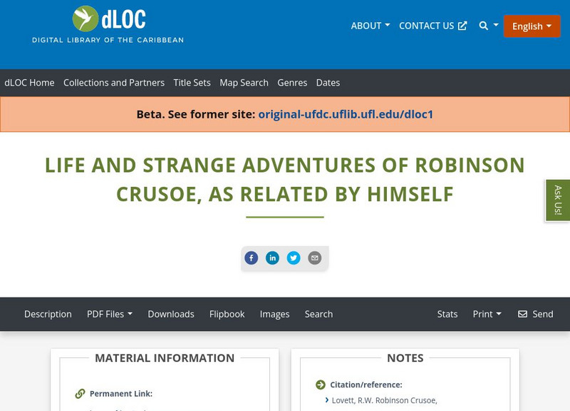 Baldwin Library: The Life and Strange Adventures of Robinson Crusoe as Himself Primary Baldwin Library: The Life and Strange Adventures of Robinson Crusoe as Himself Primary