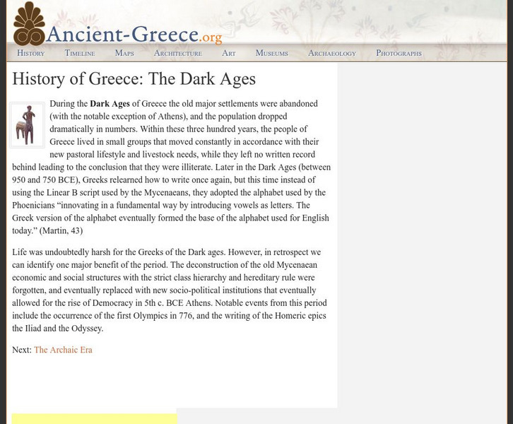 Ancient greece.org:history of Greece: The Dark Ages Article Ancient greece.org:history of Greece: The Dark Ages Article