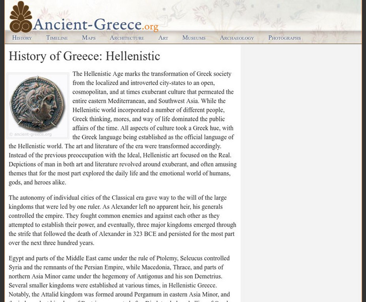 Ancient greece.org: History of Greece: Hellenistic Article