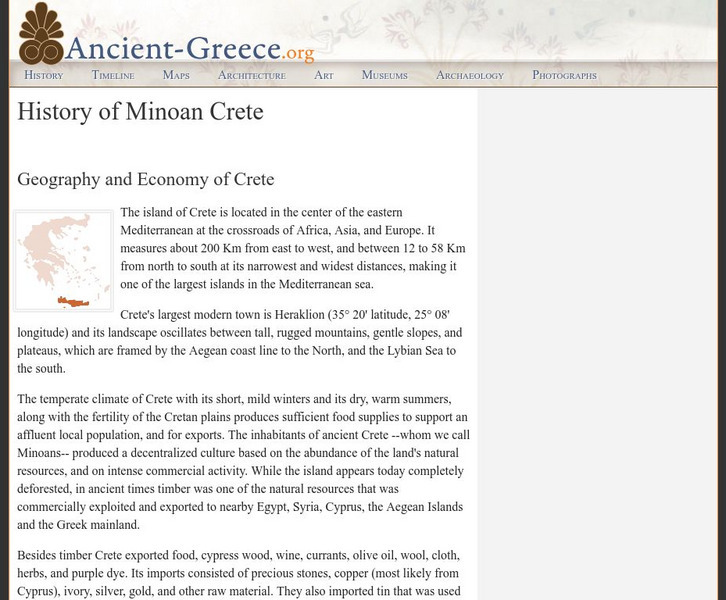Ancient greece.org: History of Minoan Crete Article