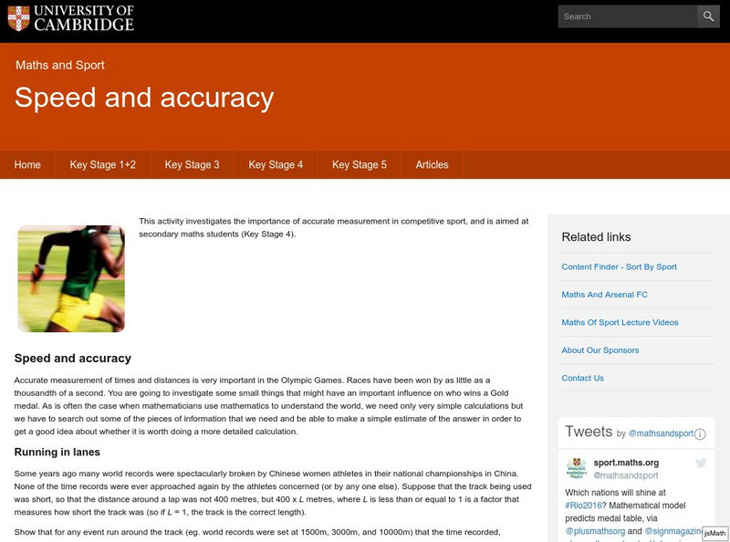 University of Cambridge: Maths and Sports: Speed and Accuracy Activity University of Cambridge: Maths and Sports: Speed and Accuracy Activity