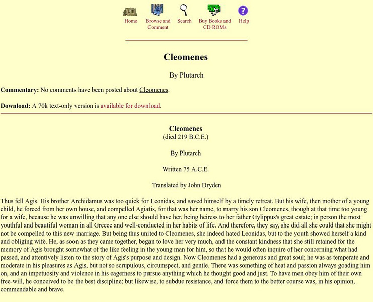 Mit: Internet Classics Archive: Cleomenes by Plutarch Primary Mit: Internet Classics Archive: Cleomenes by Plutarch Primary