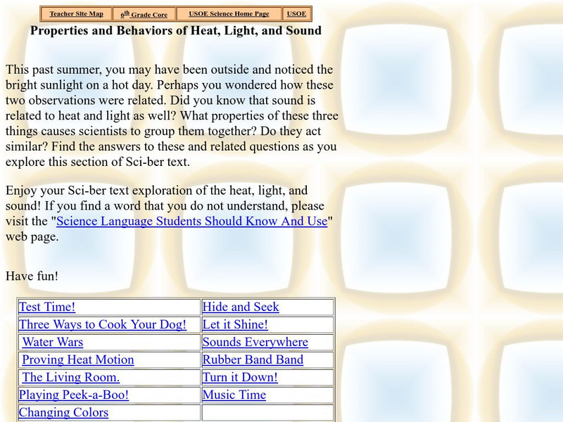 Utah Science: Properties and Behaviors of Heat, Light and Sound Unit Plan Utah Science: Properties and Behaviors of Heat, Light and Sound Unit Plan