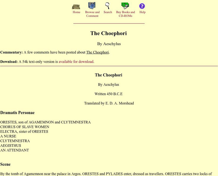 Mit: Internet Classics Archive: The Choephori Primary Mit: Internet Classics Archive: The Choephori Primary