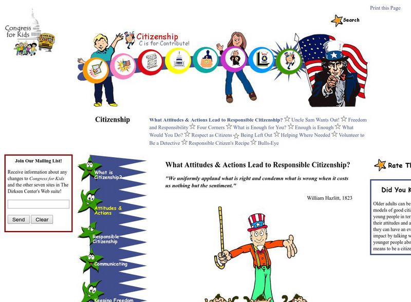 Congress for Kids: Citizenship: Attitudes/actions of Responsible Citizenship Unit Plan Congress for Kids: Citizenship: Attitudes/actions of Responsible Citizenship Unit Plan