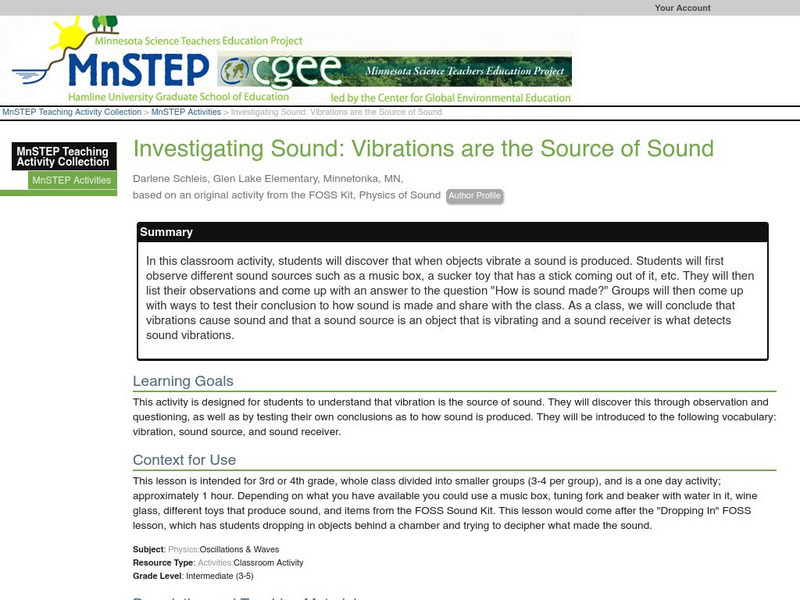 Serc: Investigating Sound: Vibrations Are the Source of Sound Lesson Plan