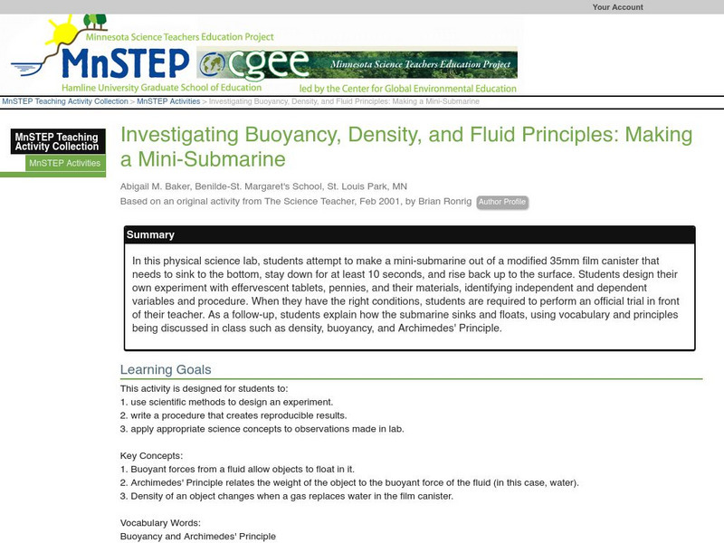 Serc: Investigating Buoyancy, Density, and Fluid Principles: Make Mini Submarine Lesson Plan Serc: Investigating Buoyancy, Density, and Fluid Principles: Make Mini Submarine Lesson Plan