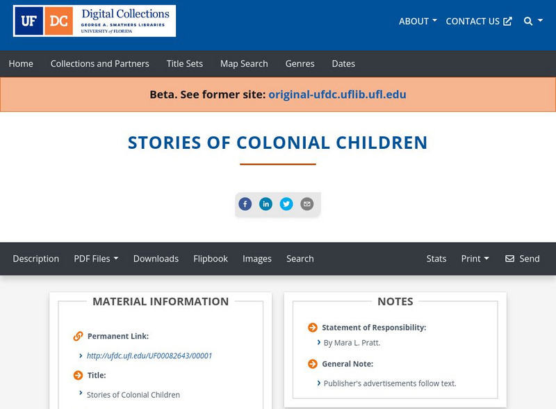 Baldwin Library: Stories of Colonial Children by Mara L. Pratt Primary Baldwin Library: Stories of Colonial Children by Mara L. Pratt Primary