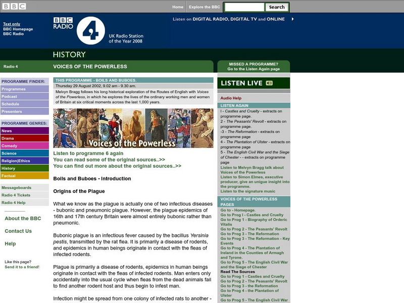 Bbc Radio 4: Voices of the Powerless: The Plague in England Handout Bbc Radio 4: Voices of the Powerless: The Plague in England Handout
