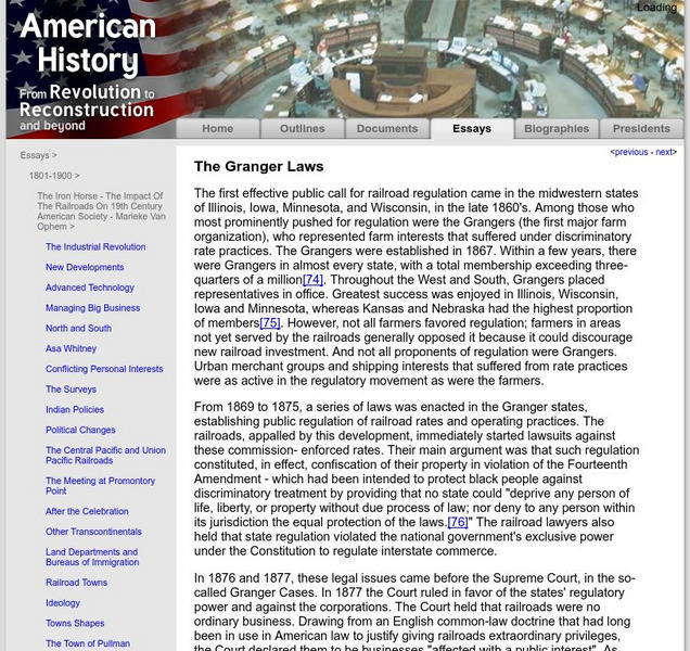 American History: Essays: The Iron Horse: The Granger Laws Article American History: Essays: The Iron Horse: The Granger Laws Article