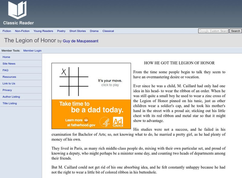 Classic Reader: "The Legion of Honor" by Guy De Maupassant eBook