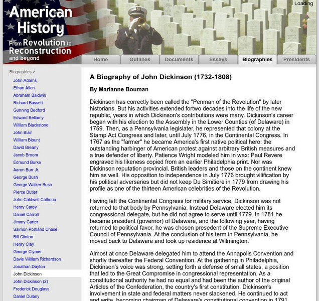 American History: Biographies: John Dickinson (1732 1808) Handout American History: Biographies: John Dickinson (1732 1808) Handout