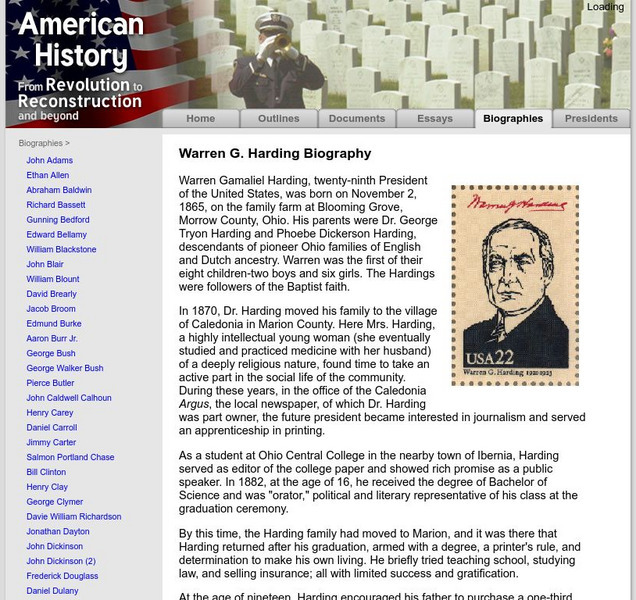 American History: Biographies: Warren G. Harding Handout American History: Biographies: Warren G. Harding Handout