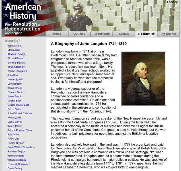 American History: Biographies: John Langdon 1741 1819 Handout American History: Biographies: John Langdon 1741 1819 Handout