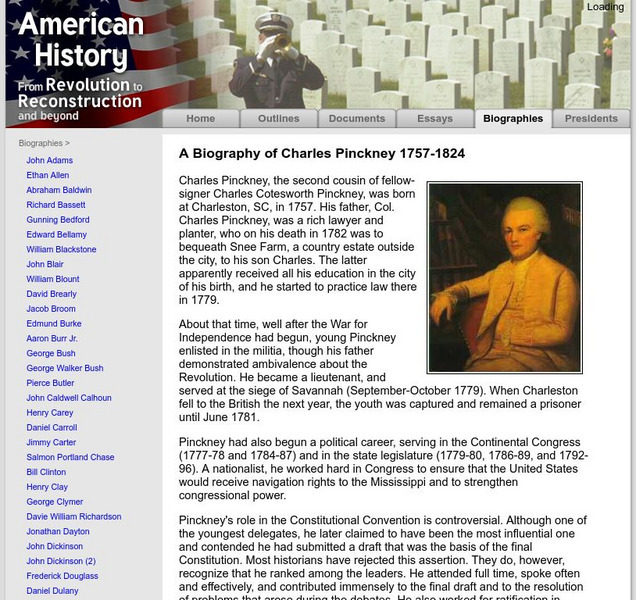 American History: Biographies: Charles Pinckney 1757 1824 Handout