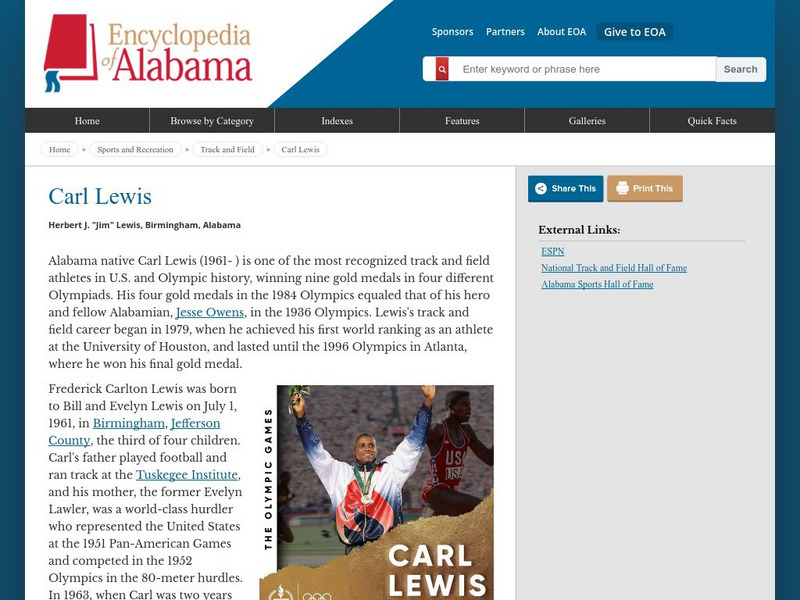 Encyclopedia of Alabama: Carl Lewis Handout Encyclopedia of Alabama: Carl Lewis Handout