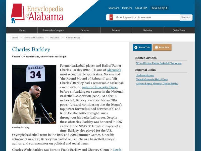 Encyclopedia of Alabama: Charles Barkley Handout Encyclopedia of Alabama: Charles Barkley Handout