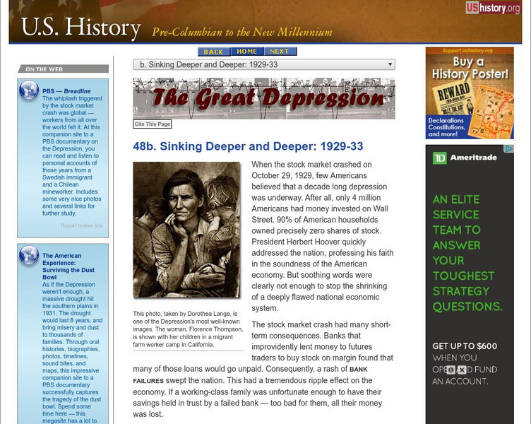U.s. History: Sinking Deeper and Deeper Website U.s. History: Sinking Deeper and Deeper Website
