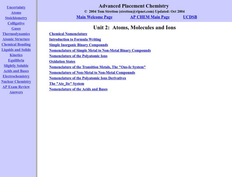 Tom Stretton's Advanced Placement Chemistry: Atoms, Molecules and Ions eBook Tom Stretton's Advanced Placement Chemistry: Atoms, Molecules and Ions eBook