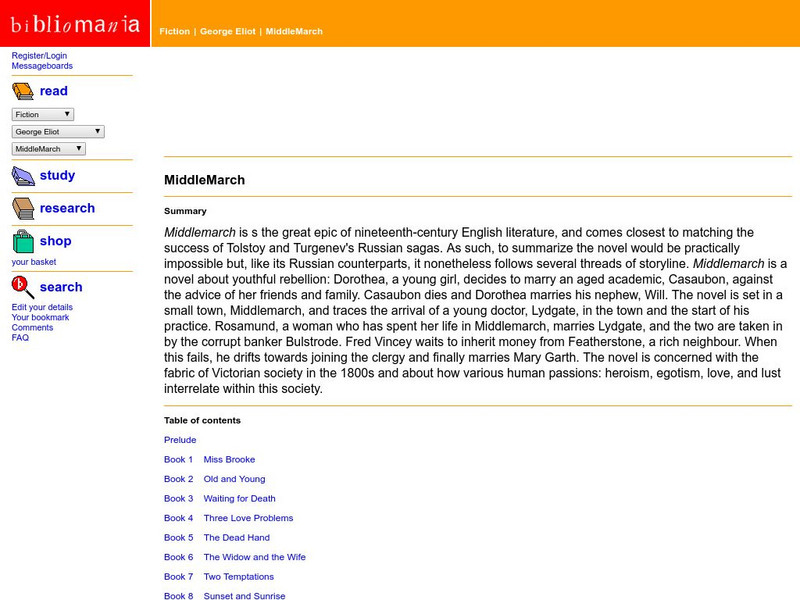 Bibliomania: George Eliot Middlemarch Handout Bibliomania: George Eliot Middlemarch Handout