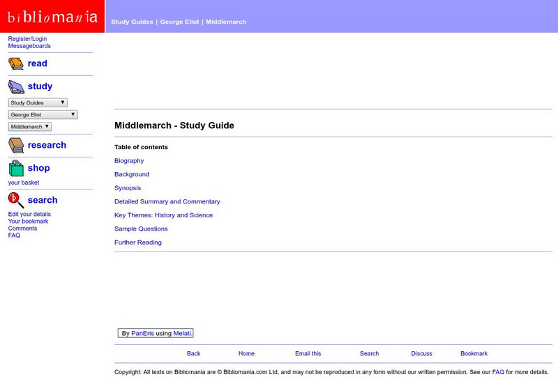 Bibliomania: George Eliot Middlemarch (Study Guide) Handout Bibliomania: George Eliot Middlemarch (Study Guide) Handout
