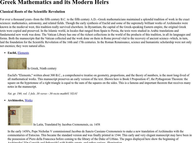 Ibiblio: Greek Mathematics and Its Modern Heirs Handout Ibiblio: Greek Mathematics and Its Modern Heirs Handout
