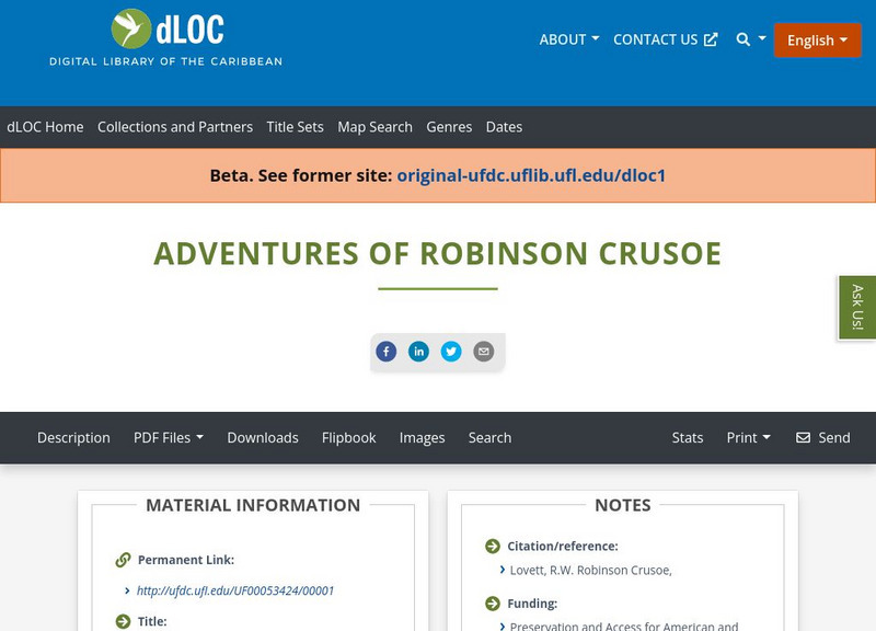 Baldwin Library: The Adventures of Robinson Crusoe by Daniel Defoe Primary