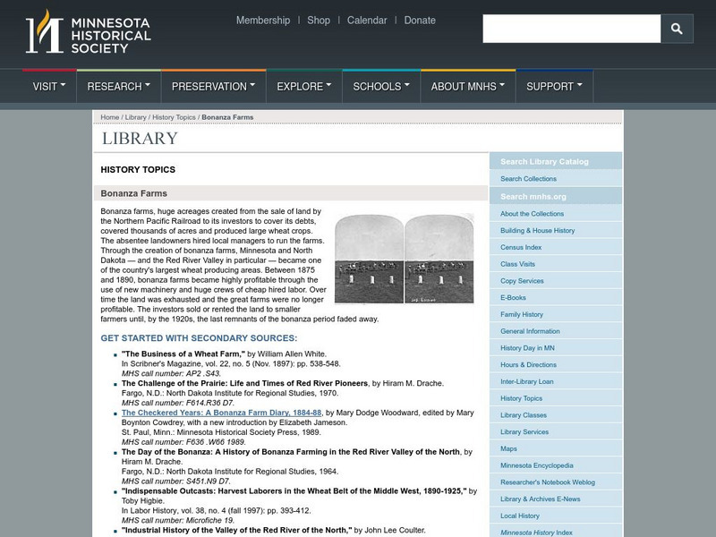 Mnhs: Bonanza Farms Website Mnhs: Bonanza Farms Website
