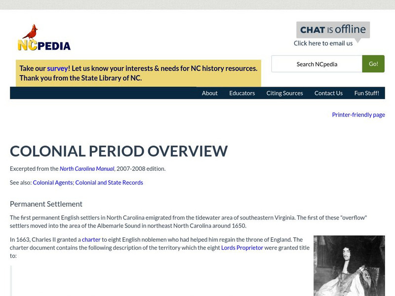 N Cpedia: Colonial Period Overview Handout N Cpedia: Colonial Period Overview Handout