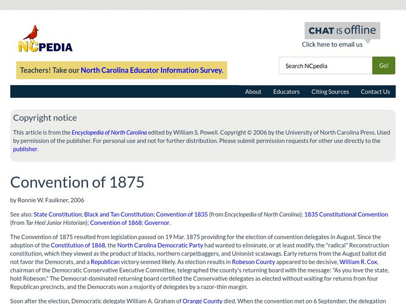 N Cpedia: Convention of 1875 Handout N Cpedia: Convention of 1875 Handout