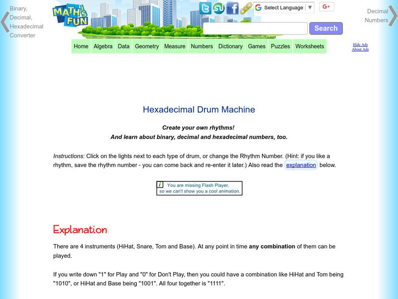 Math Is Fun: Hexadecimal Drum Machine Interactive Math Is Fun: Hexadecimal Drum Machine Interactive