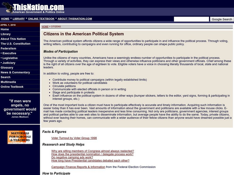 This nation.com: Citizens in the American Political System Handout This nation.com: Citizens in the American Political System Handout