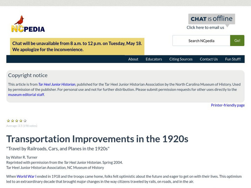 N Cpedia: Transportation Improvements in the 1920s Handout N Cpedia: Transportation Improvements in the 1920s Handout