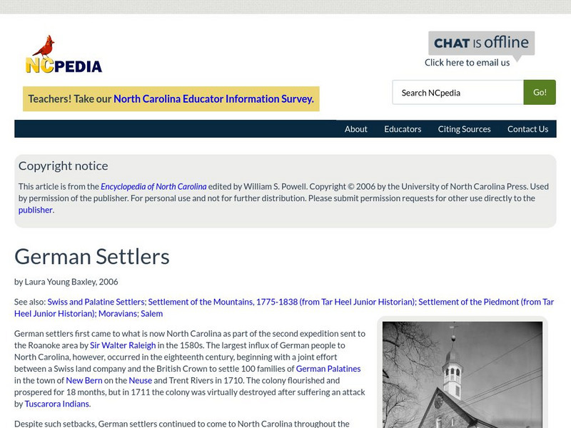 N Cpedia: German Settlers Handout N Cpedia: German Settlers Handout